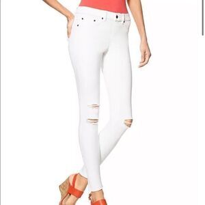 HUE 14 XL White Distressed Knee Original Denim Skimmer Cropped Raw Hem Leggings